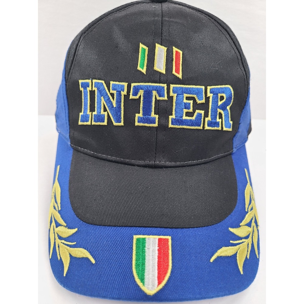Inter Milan Internazionale Soccer Hat Black Blue Embroidered Cotton Cap Mens
